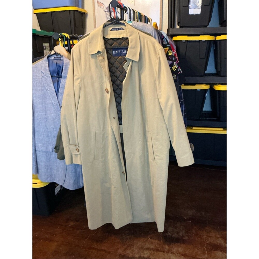 Ralph Lauren Trench Coat Mens 42R Khaki Tan Double Breasted Collared Overcoat